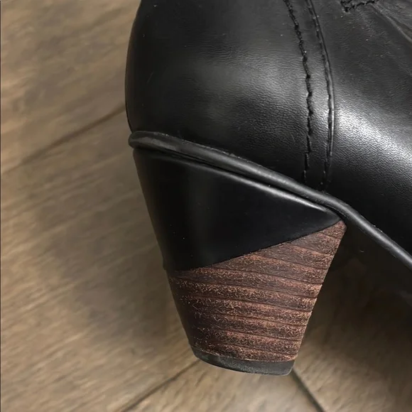 Black Leather Ankle Boots with Gold Accents - Picture 2 of 9